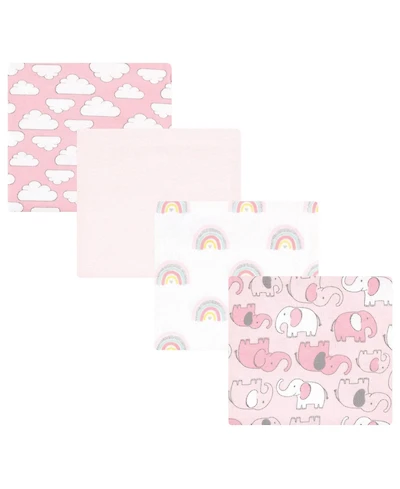 Hudson Baby Girls 4Pk Flannel Receiving Blanket (Cotton Poly)