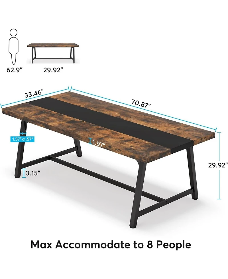 Tribesigns Dining Table for 8 People, 70.87-inch Rectangular Wood Kitchen Table with Strong Metal Frame, Industrial Large Long Dining Room Table