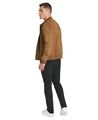 Kenneth Cole Mens Faux Suede Snap Front Bomber Jacket Performance Crewneck T Shirt Slim Tapered Tech Pants