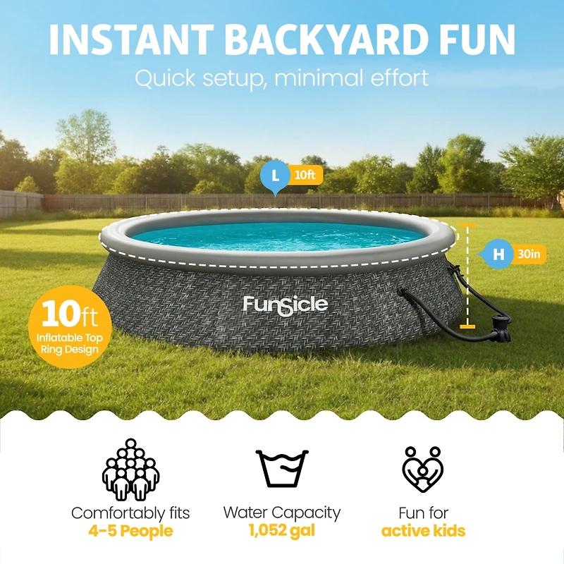 Funsicle 10' x 30" QuickSet Ring Top Above Ground Swimming Pool, Herringbone