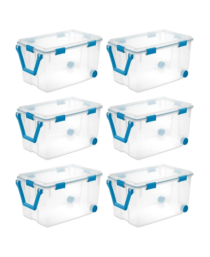 Sterilite 120Qt Clear Plastic Wheeled Storage Bin w/ Gasket Latch Lid, (6 Pack)