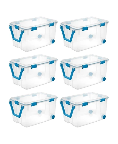 Sterilite 120Qt Clear Plastic Wheeled Storage Bin w/ Gasket Latch Lid, (6 Pack)