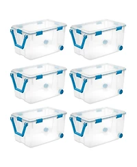 Sterilite 120Qt Clear Plastic Wheeled Storage Bin w/ Gasket Latch Lid, (6 Pack)
