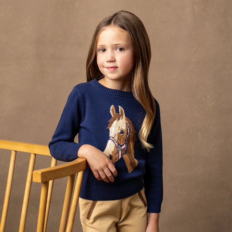 Hope & Henry Girls Horse Intarsia Pullover Sweater