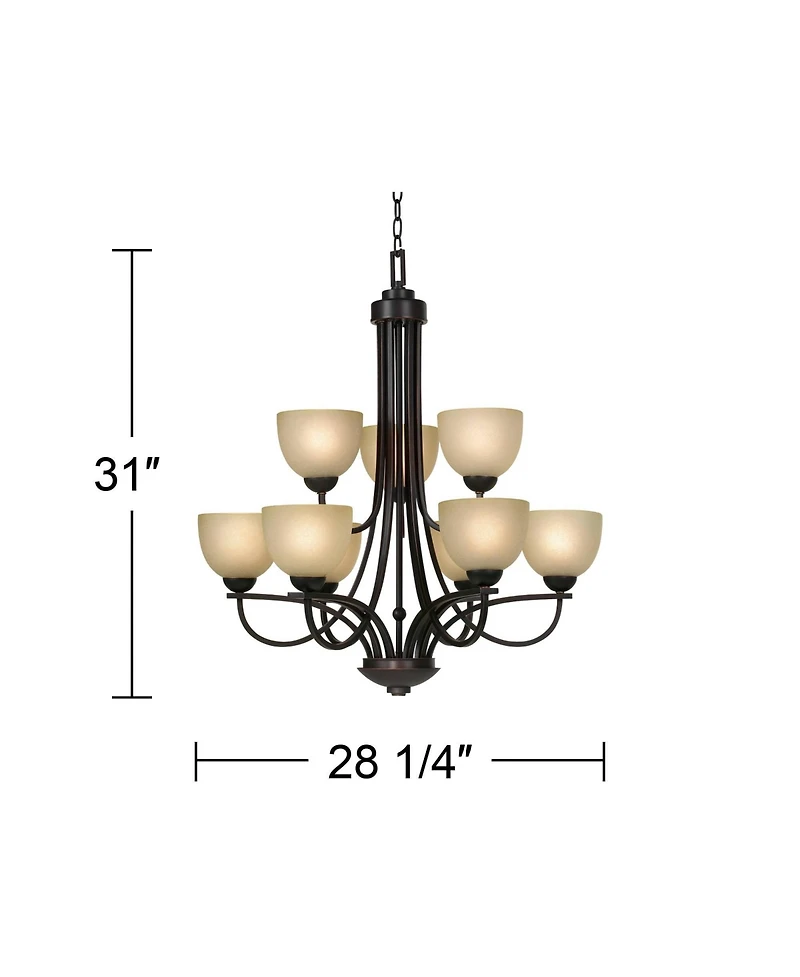 Franklin Iron Works Bennington Italian Bronze Chandelier Light Fixture 28 1/4" Wide Antique Amber Glass 9-Light for Dining Room House Foyer Entryway K