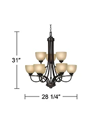 Franklin Iron Works Bennington Italian Bronze Chandelier Light Fixture 28 1/4" Wide Antique Amber Glass 9-Light for Dining Room House Foyer Entryway K
