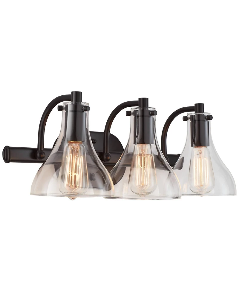 Possini Euro Design Sorren Industrial Modern Wall Light Black Metal Hardwired 20 1/2" 3-Light Fixture Curving Clear Glass Shade for Bedroom Bedside Ba