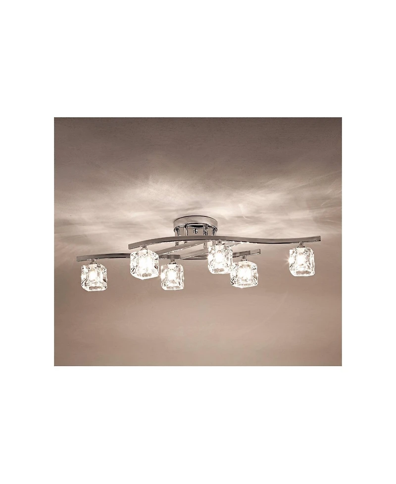 Possini Euro Design Modern Ceiling Light Semi Flush Mount Fixture 30 1/2" Wide Chrome 6-Light Clear Glass Crystal Cube Shades for Bedroom Kitchen