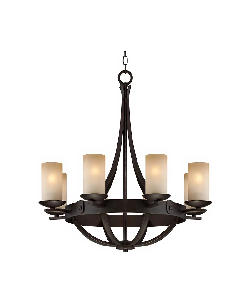Franklin Iron Works Sperry Industrial Bronze Chandelier 28" Wide Rustic Farmhouse Cylinder Scavo Glass 8-Light Fixture for Dining Room House Foyer Kit