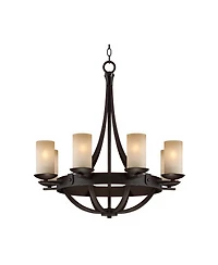 Franklin Iron Works Sperry Industrial Bronze Chandelier 28" Wide Rustic Farmhouse Cylinder Scavo Glass 8-Light Fixture for Dining Room House Foyer Kit