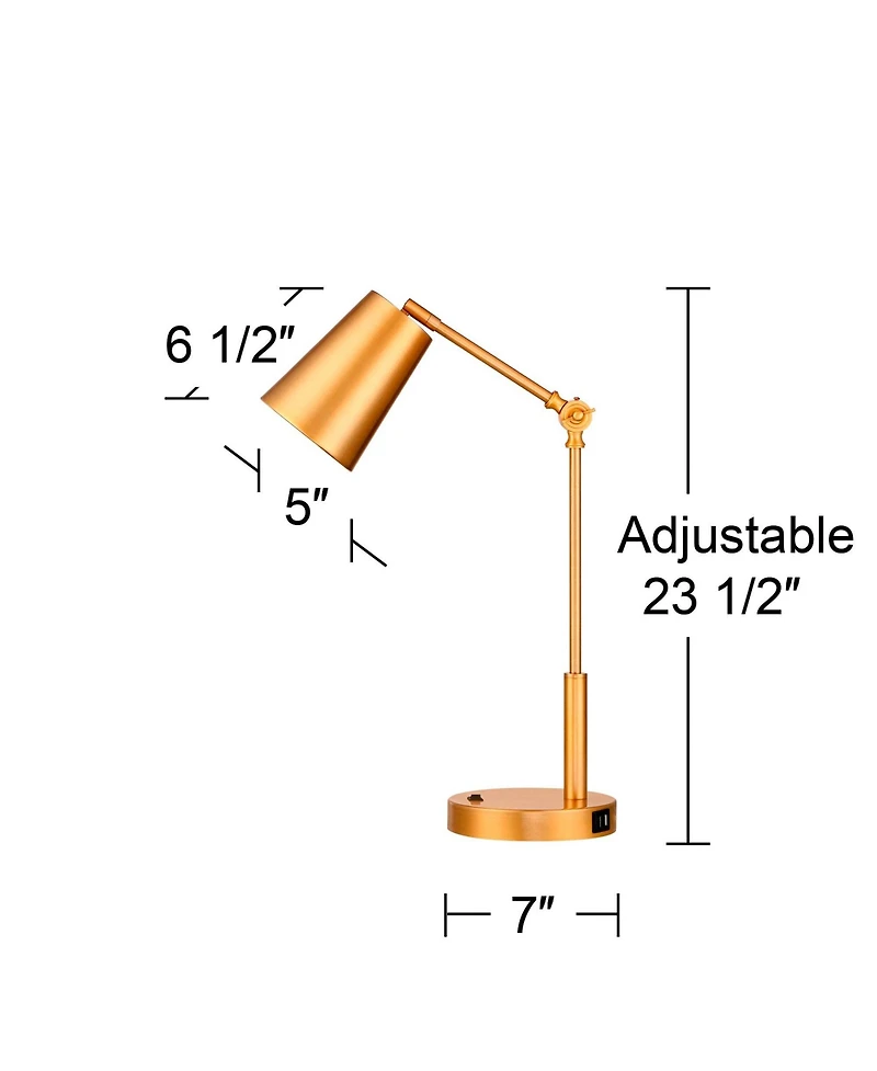 Sully Mid Century Modern Industrial Desk Table Lamp with Usb and Ac Power Outlet 23.5" High Antique Brass for Living Room Bedroom House Bedside N