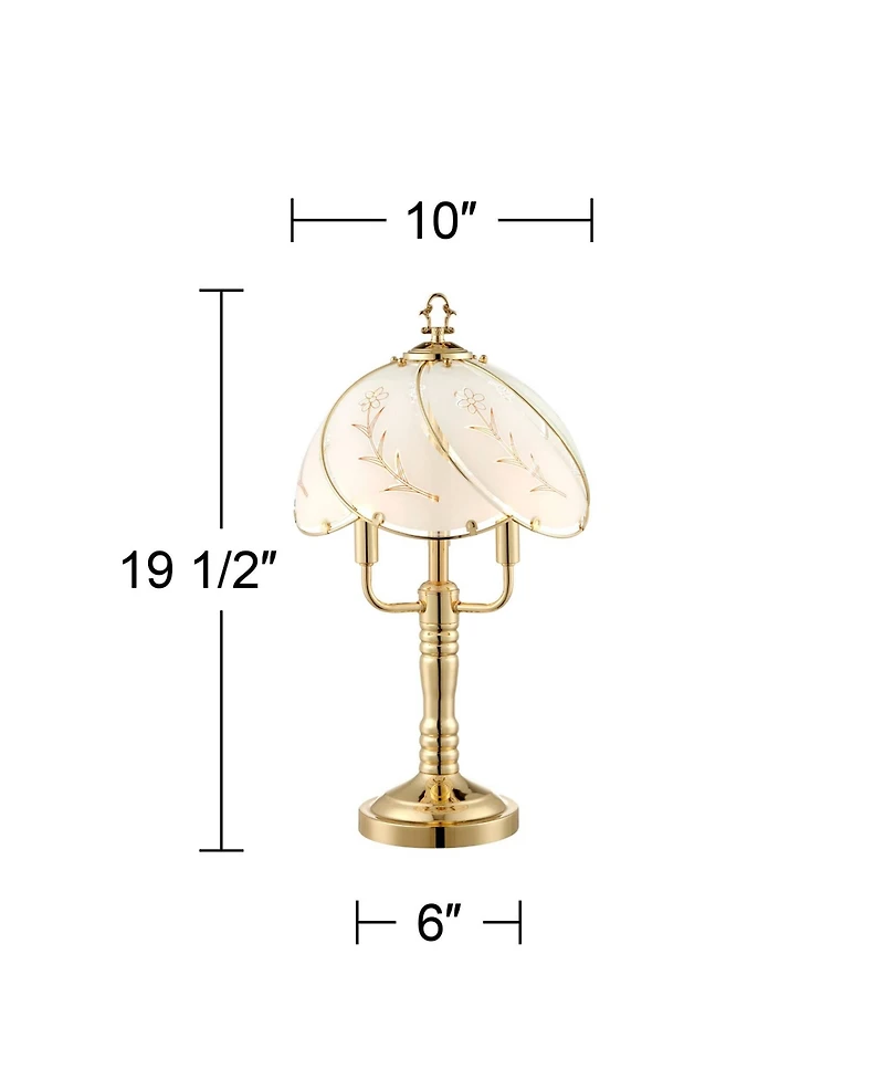 Regency Hill Flower Traditional Accent Table Lamp 19 1/2" High Polished Brass Touch On Off Floral Glass Shade for Bedroom Living Room Bedside Off