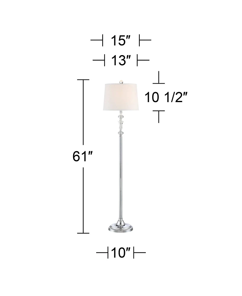 360 Lighting Montrose Glam Standing Floor Lamps 61" Tall Set of 2 Polished Steel Silver Crystal Glass White Fabric Drum Shade Decor for Living Room Re