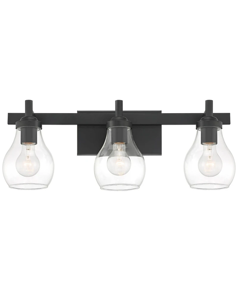 Possini Euro Design Danvers Modern Wall Light Black Metal Hardwired 22.5" 3-Light Fixture Clear Globe Glass Shades for Bedroom Bathroom Vanity Reading