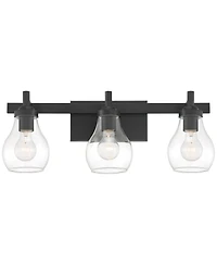 Possini Euro Design Danvers Modern Wall Light Black Metal Hardwired 22.5" 3-Light Fixture Clear Globe Glass Shades for Bedroom Bathroom Vanity Reading