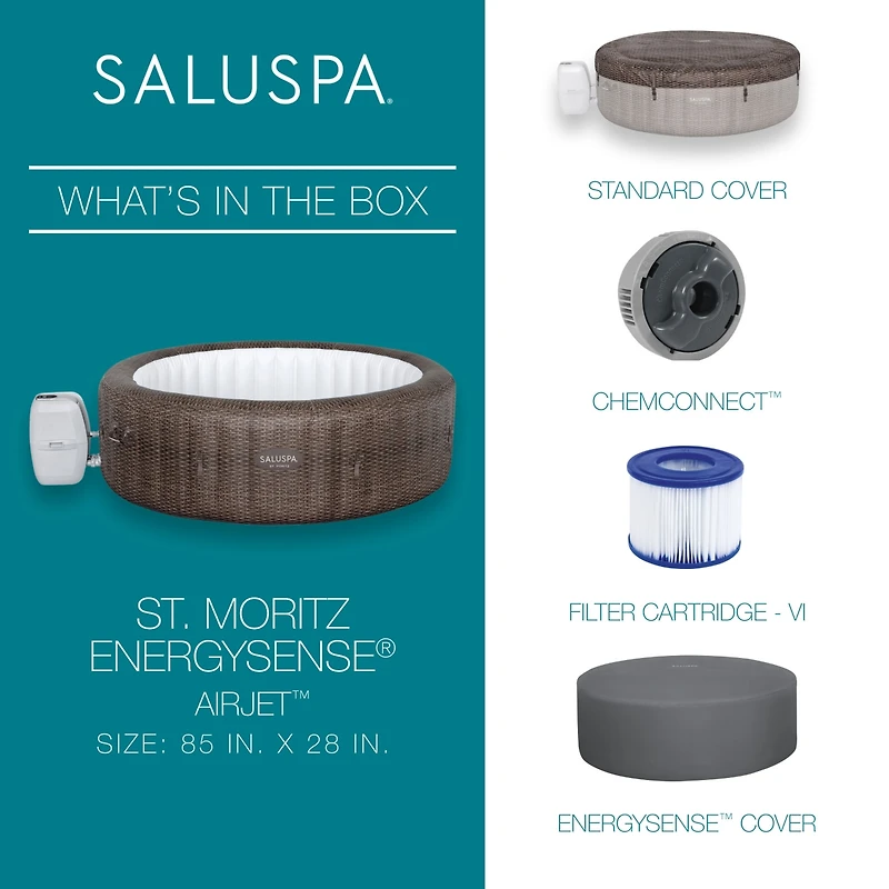Bestway SaluSpa St Moritz AirJet Inflatable Hot Tub w/ EnergySense Cover, Brown