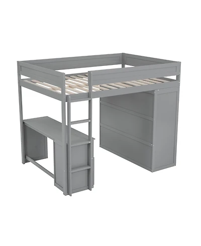 Simplie Fun Wood Full Size Loft Bed With Wardrobes And 2-Drawer Desk With Cabinet