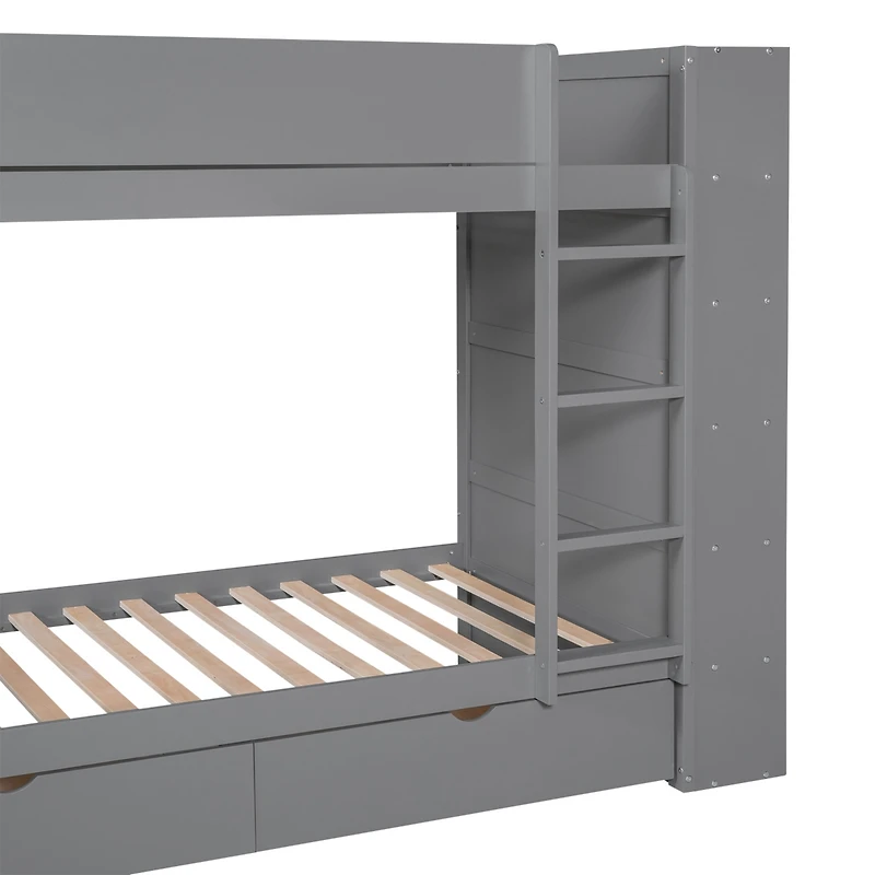 Streamdale Twin Over Bunk Bed With 2 Drawers And Multilayer Cabinet