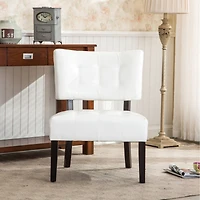 Simplie Fun Blended Leather Tufted Accent Chair with Oversized Seating, Ivory
