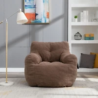 Streamdale Soft Tufted Foam Bean Bag Chair With Teddy Fabric Coffee Brown