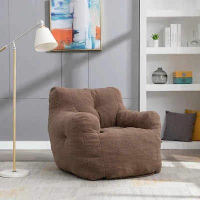 Streamdale Soft Tufted Foam Bean Bag Chair With Teddy Fabric Coffee Brown