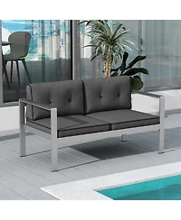 Slickblue Contemporary 2-Person Sofa Chair with Wpc Armrests for Balcony Backyard Porch
