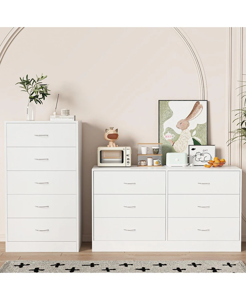Sugift 6 Drawer White Dresser for Bedroom Versatile Chests of Drawers