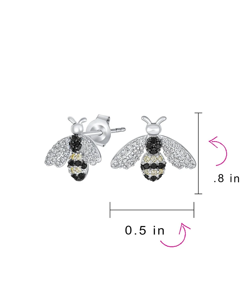 Bling Jewelry Estate Art Deco Style Garden 3D Insect Micro pave Black White Cubic Zirconia Queen Bumble Bee Stud Earrings Sterling Silver