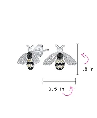Bling Jewelry Estate Art Deco Style Garden 3D Insect Micro pave Black White Cubic Zirconia Queen Bumble Bee Stud Earrings Sterling Silver