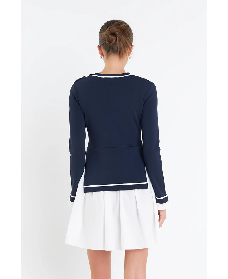 English Factory Women's Mix Media Button Pointed Dress