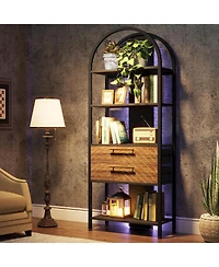 Tribesigns 4-Tier Bookshelf with 2 Drawers, Industrial Open Book Shelf Arched Bookcase, 70.8" Tall Storage Shelves Display Rack with Led Light and Met
