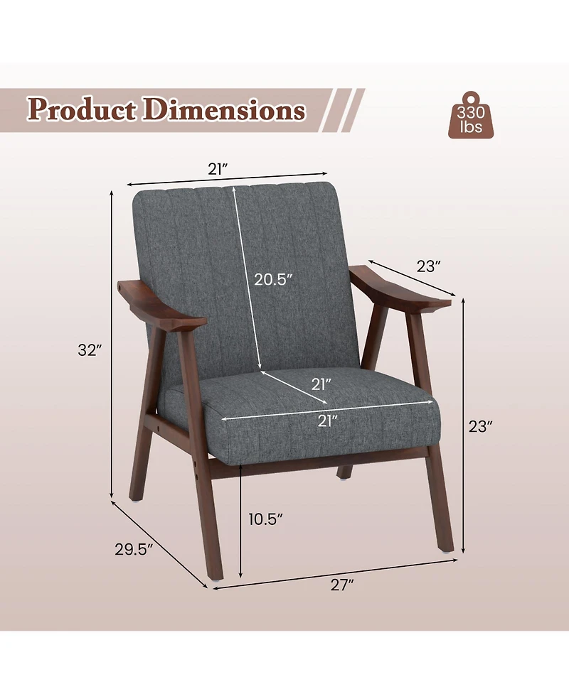 Modern Accent Chair Leisure Armchair with Felt Pads-Grey