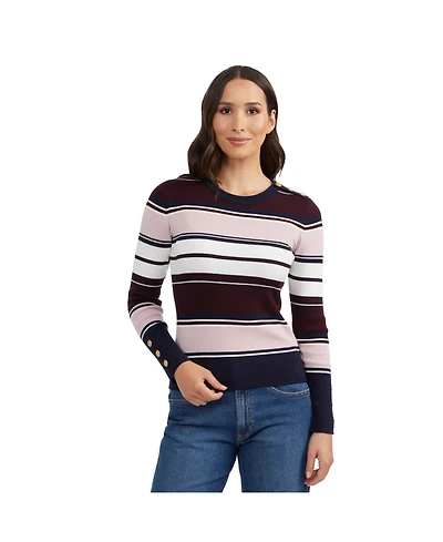 Ellen Tracy Women's Crew Neck Rib Sweater with Button Detail