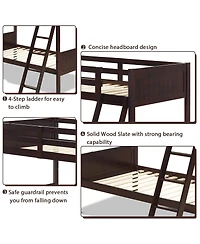 Sugift Wooden Twin Over Twin Bunk Bed Frames with Ladder and Safety Rail