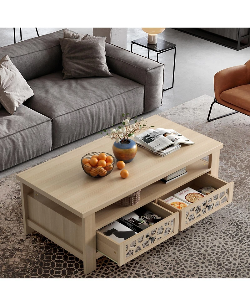 Slickblue 3-tier Coffee Table with 2 Drawers and 5 Support Legs