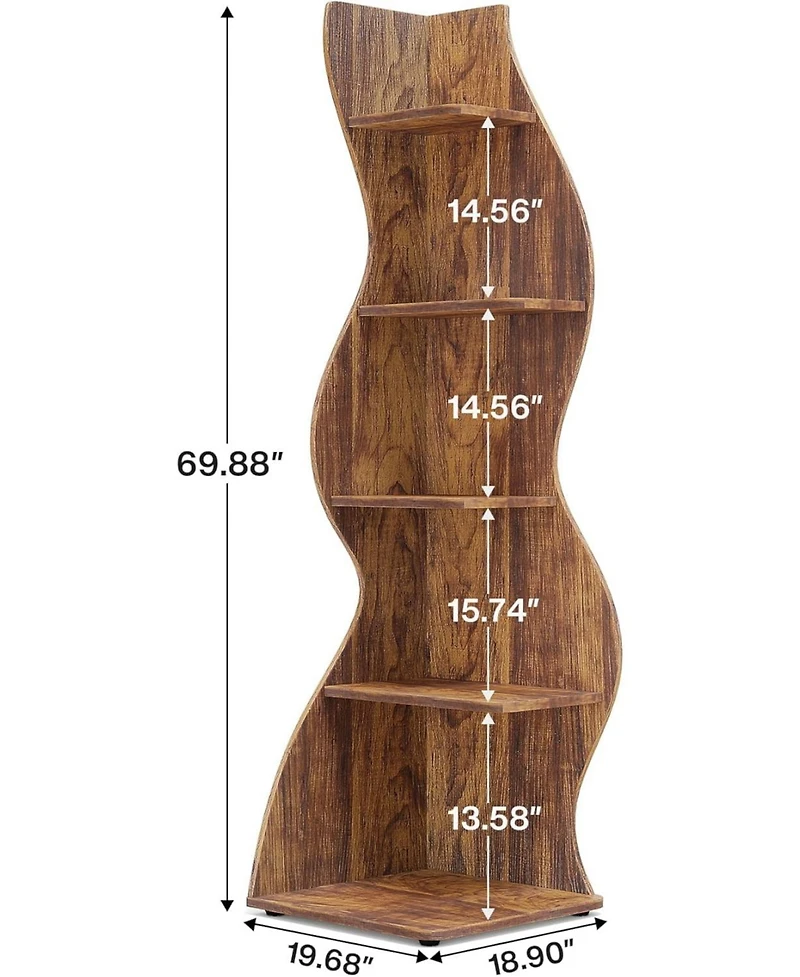 Tribesigns Corner Shelf, 5-Tier Wall Corner Bookshelf, Stylish Corner Small Bookcase Storage Rack Plant Stand with Unique Shape for Living Room, Home