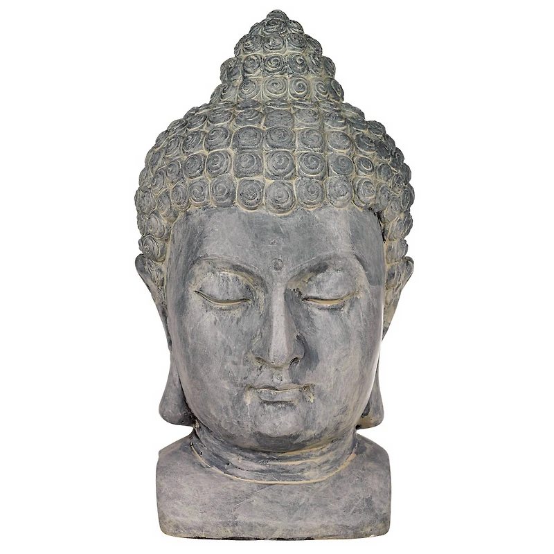 John Timberland Meditating Buddha Head Statue Sculpture Zen Asian Garden Decor Outdoor Front Porch Gray Faux Stone 18 1/2" Tall