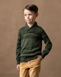 Hope & Henry Boys Organic Long Sleeve Striped Shawl Collar Sweater