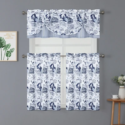 Kate Aurora Rooster Toile Complete 3 Pc Cafe Kitchen Curtain Tier And Valance Set
