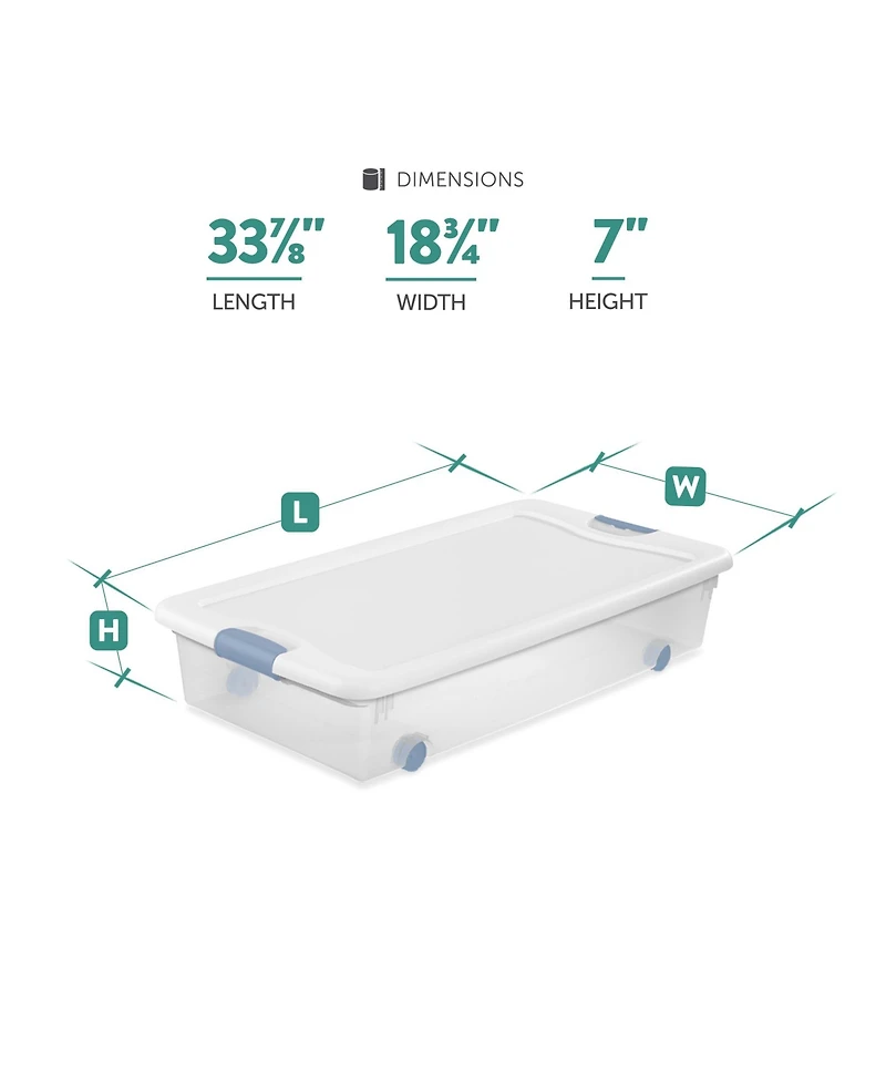 Sterilite 56 Quart Latching Stackable Wheeled Storage Container w/ Lid, (4 Pack)