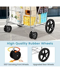 Sugift Folding Shopping Cart with Swiveling Wheels and Dual Storage Baskets