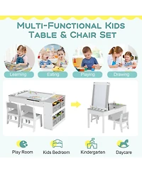 Slickblue 2-in-1 Kids Wooden Art Table and Art Easel Set with Chairs Storage Bins Paper Roll