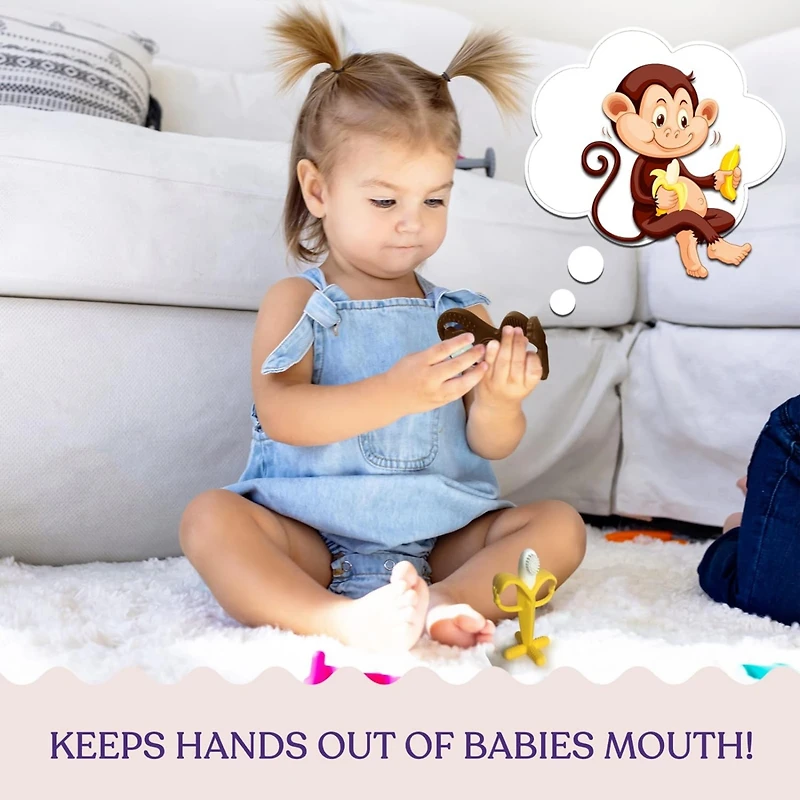 Sperric Baby Teething Toys Set - Baby Monkey Banana Teether and Toothbrush - Safe and Durable Teething Set - Teething Banana Toy for Babies