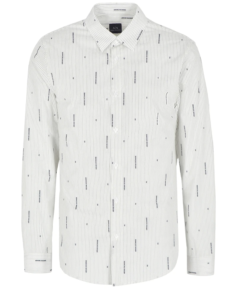 A|X Armani Exchange Men's Slim Fit Long Sleeve Button-Front Striped Logo Print Shirt