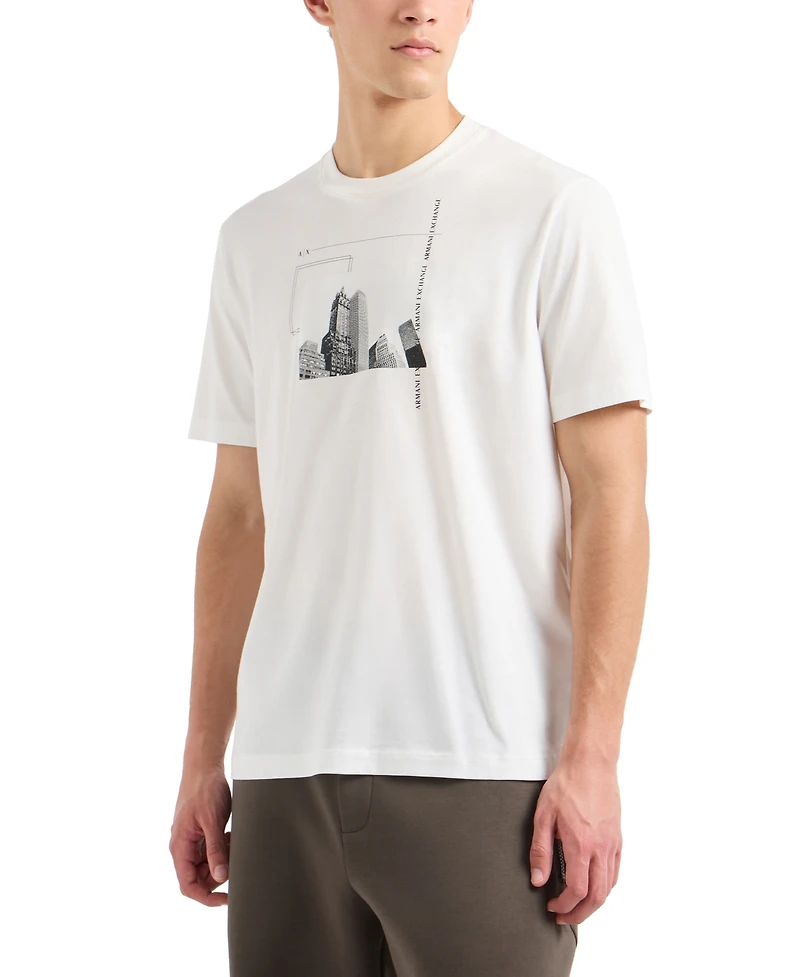 A|X Armani Exchange Men's Short Sleeve Crewneck Building Graphic T-Shirt