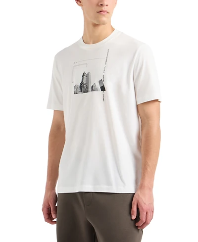 A|X Armani Exchange Men's Short Sleeve Crewneck Building Graphic T-Shirt