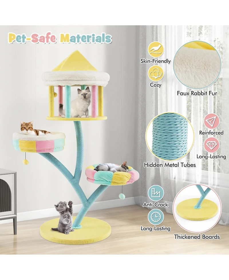 Multi-Layer Cat Tree Cat Tower with Open Condo 2 Removable Perches Dangling Balls