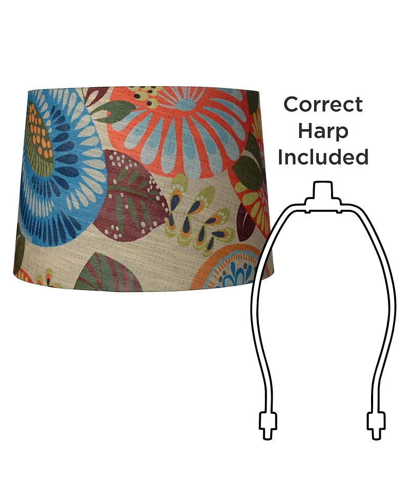 Springcrest Tropic Medium Drum Lamp Shade 14" Top x 16" Bottom x 11" Slant (Spider) Replacement with Harp and Finial