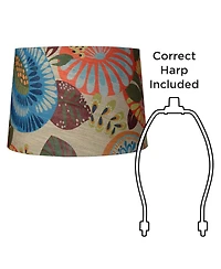 Springcrest Tropic Medium Drum Lamp Shade 14" Top x 16" Bottom x 11" Slant (Spider) Replacement with Harp and Finial