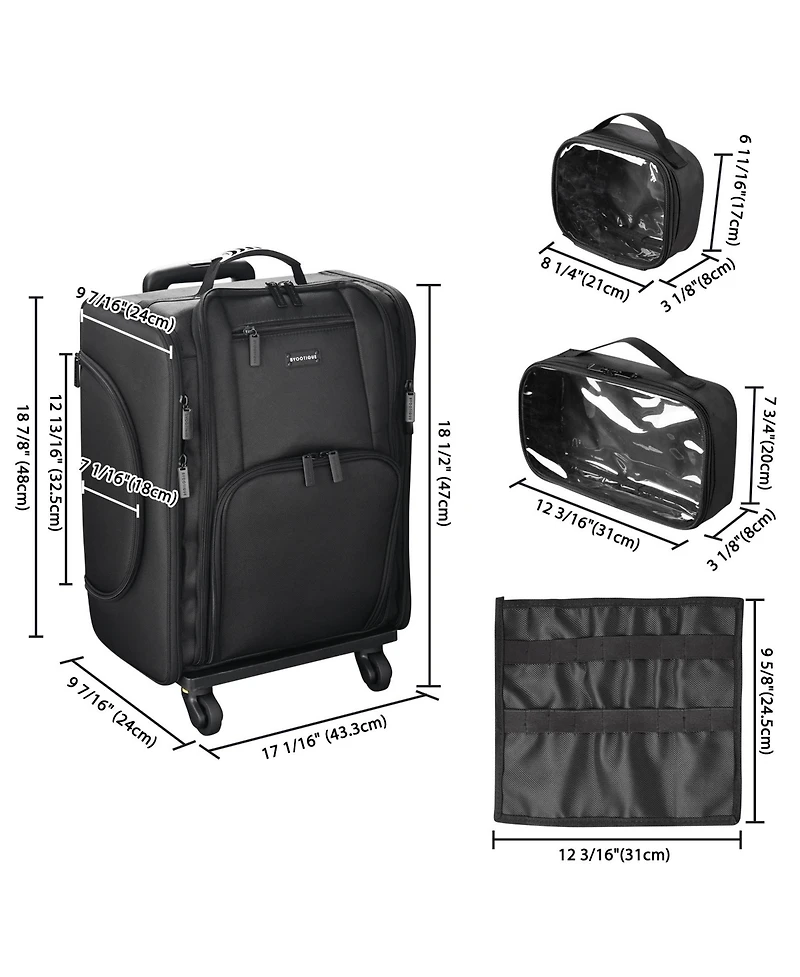 Byootique Soft Sided Rolling Makeup Train Case Cosmetic Organizer Travel Artists